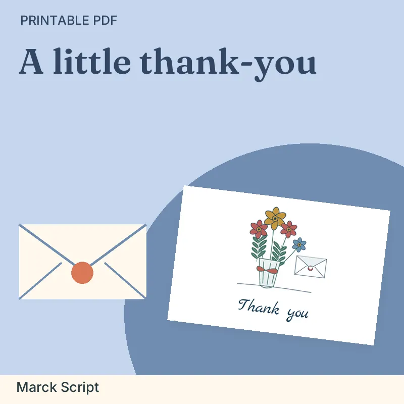 Cursive Thank-You Card Set, Marck Script: illustrated preview with actual page excerpt
