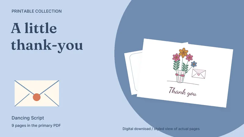 Cursive Thank-You Card Set: styled actual-page preview