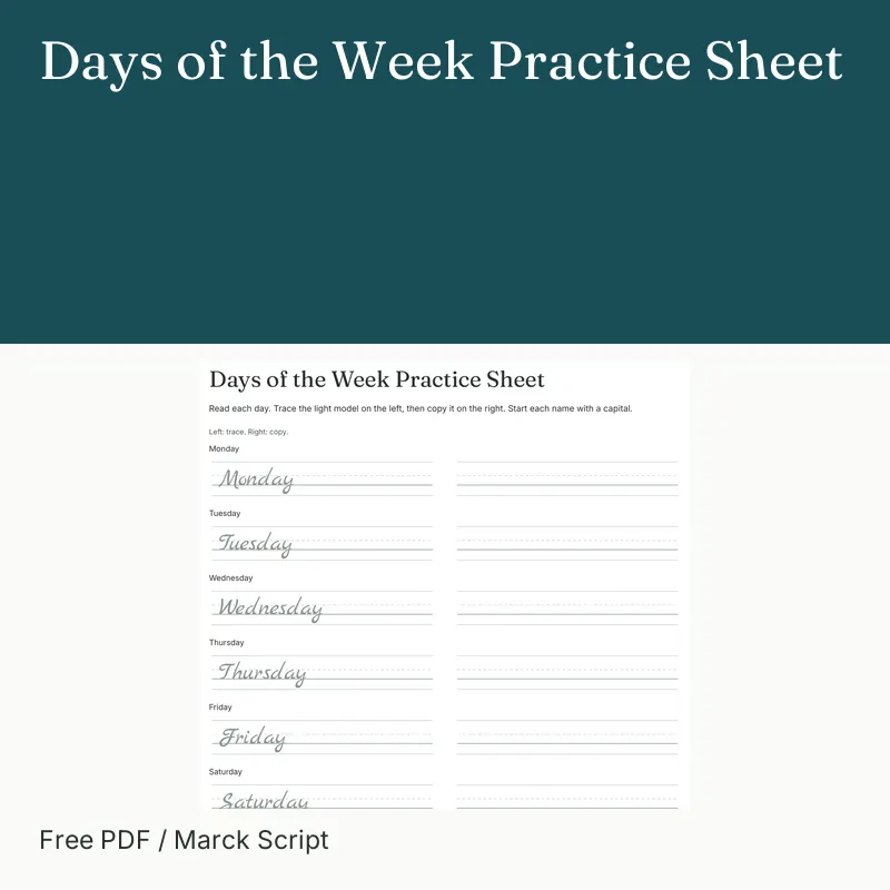 Days of the Week Practice Sheet