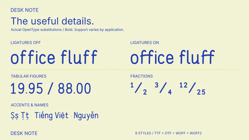 Desk Note OpenType feature comparison
