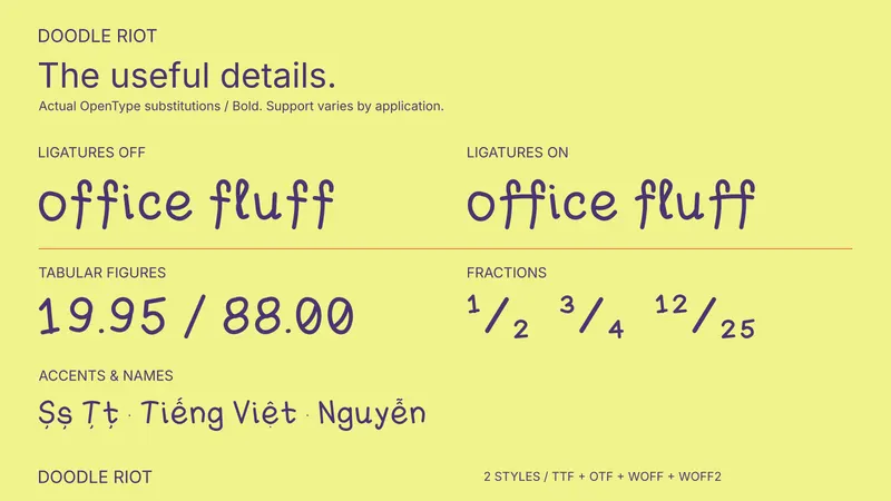 Doodle Riot OpenType feature comparison