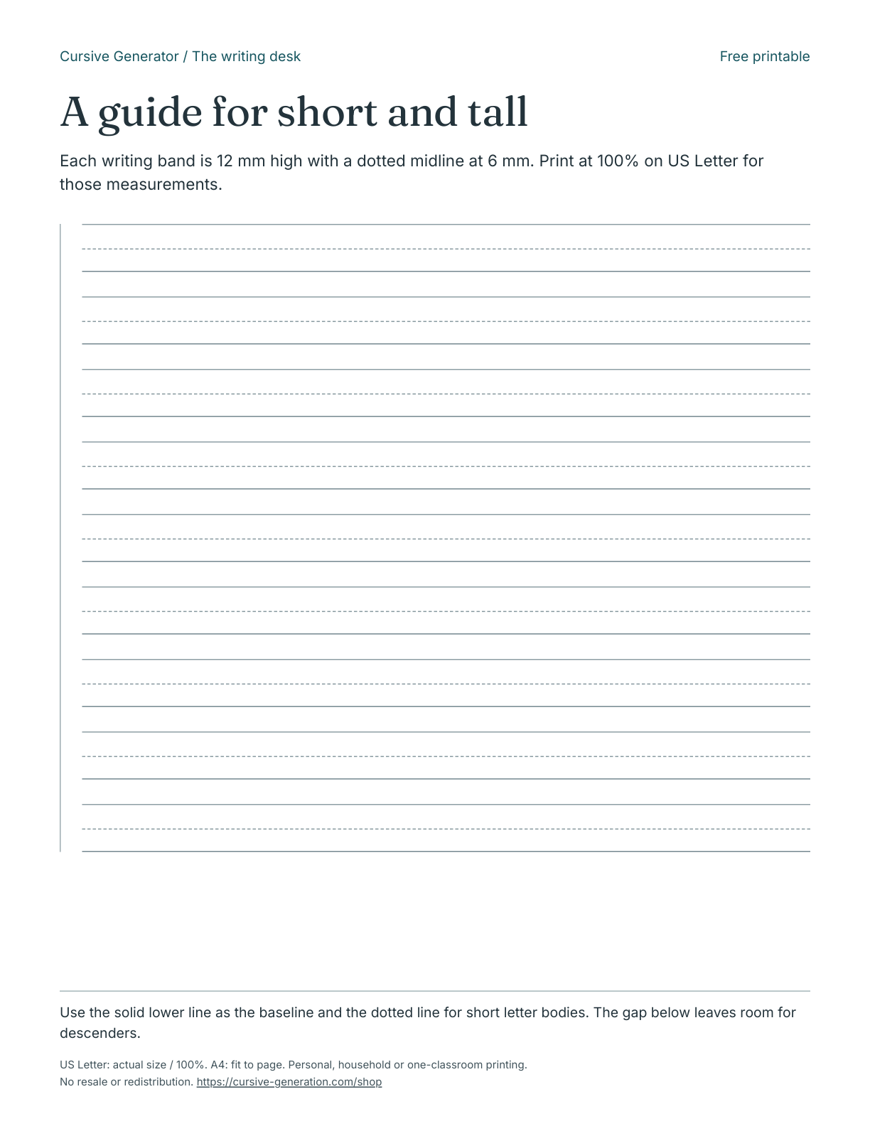Printable page from A guide for short and tall - Practice Paper