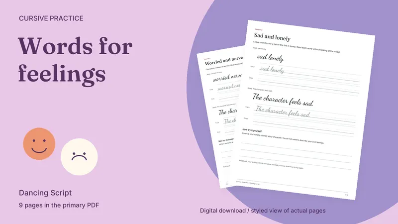 Emotions & Feelings Vocabulary Pack: styled actual-page preview