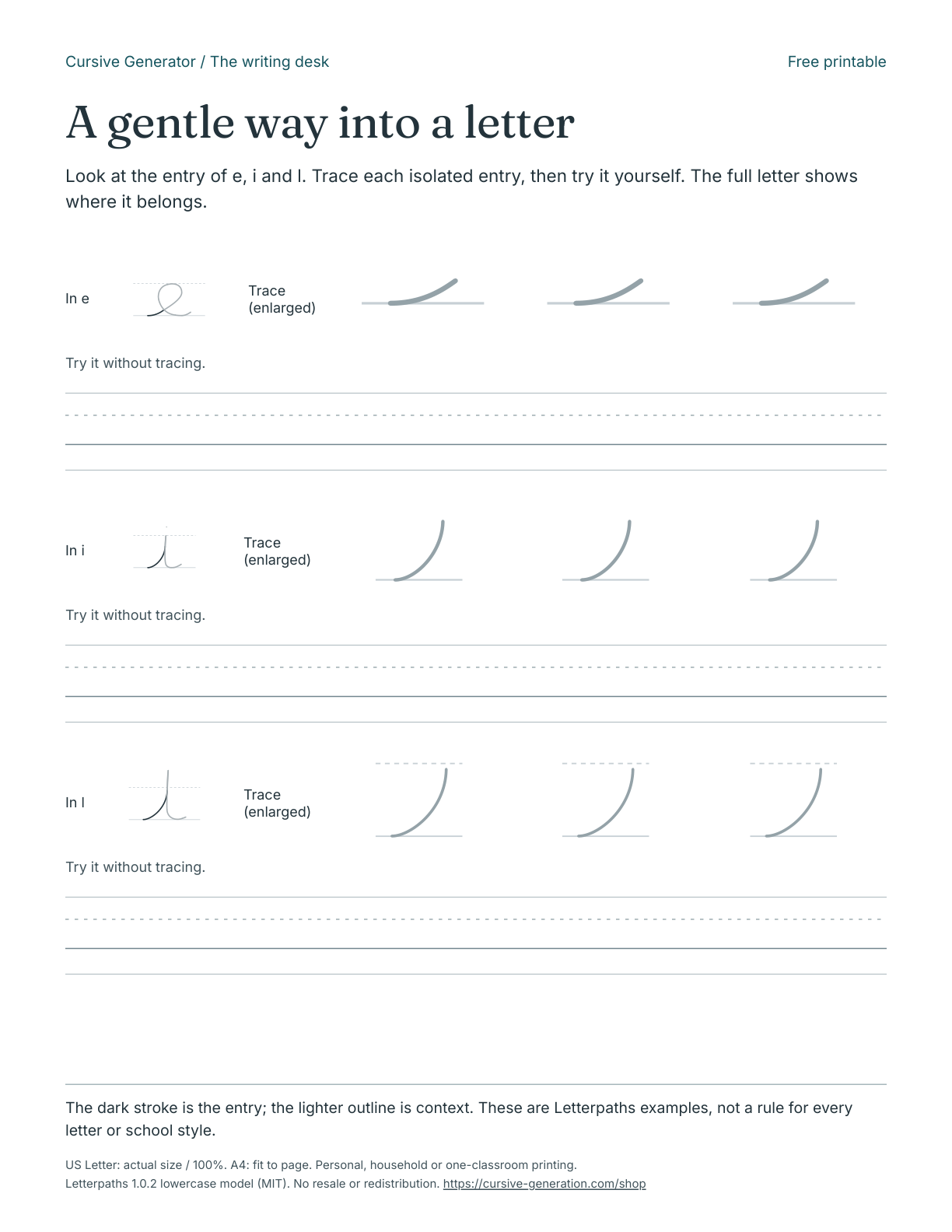 Printable page from A gentle way into a letter - Free Printable