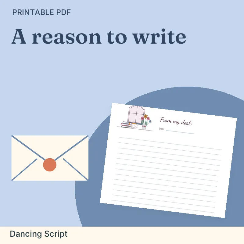 Everyday Letter Paper Set, Dancing Script: illustrated preview with actual page excerpt