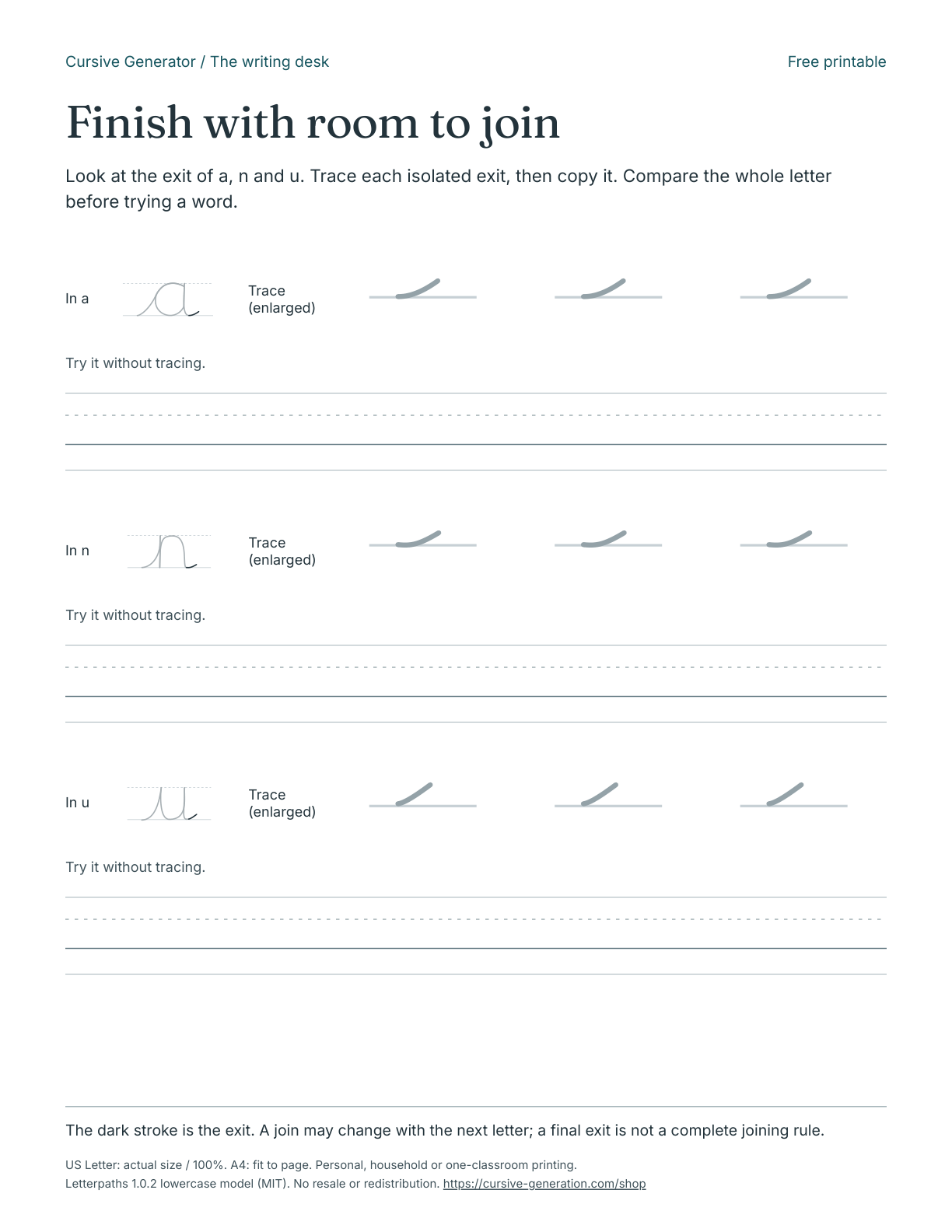 Printable page from Finish with room to join - Free Printable