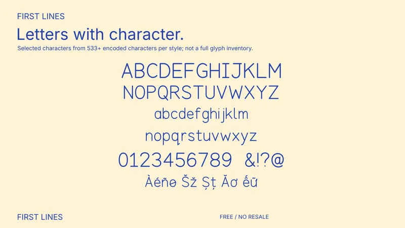 First Lines: selected supported characters