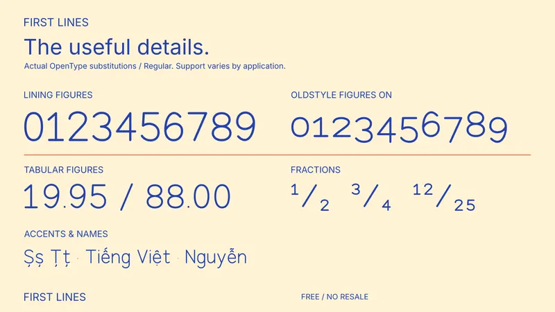 First Lines: examples of included font features