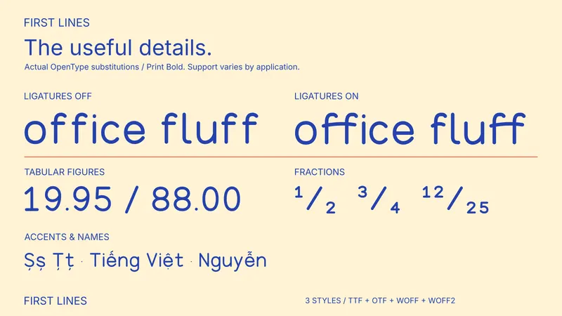 First Lines OpenType feature comparison