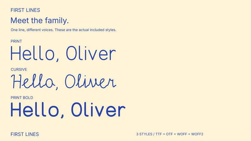 First Lines style comparison: Print, Cursive, Print Bold