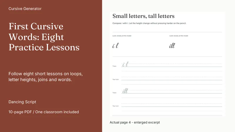 First Cursive Words: Eight Practice Lessons: actual page excerpt