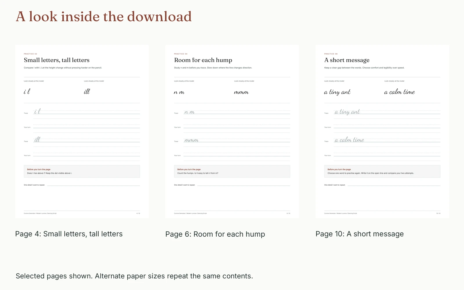 Selected pages and their actual page numbers