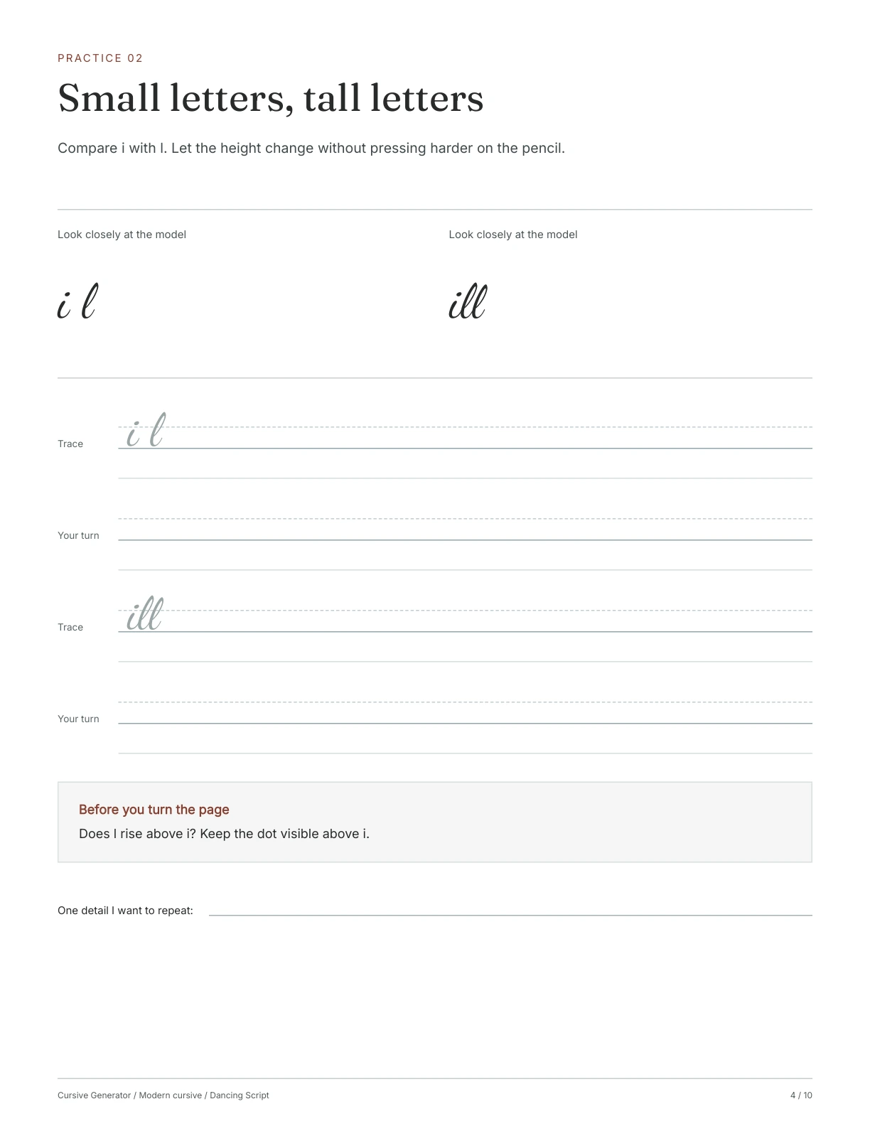 Page 4: Small letters, tall letters