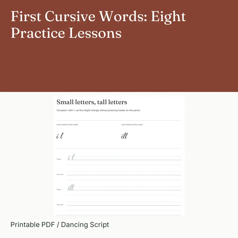 First Cursive Words: Eight Practice Lessons