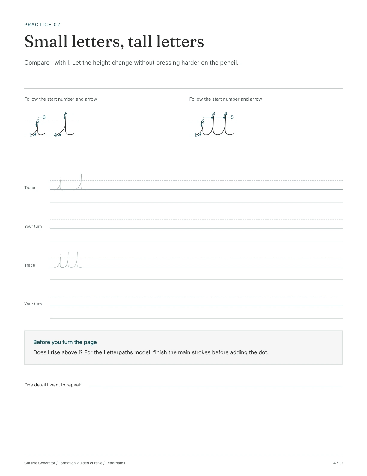 Page 4: Small letters, tall letters