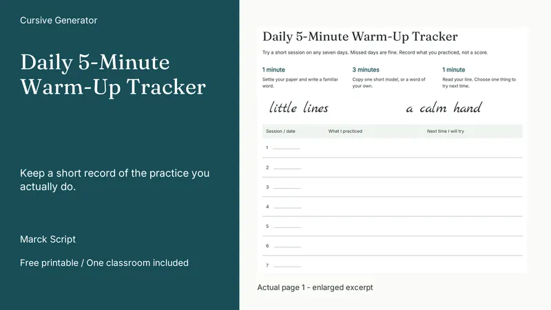 Daily 5-Minute Warm-Up Tracker: actual page excerpt
