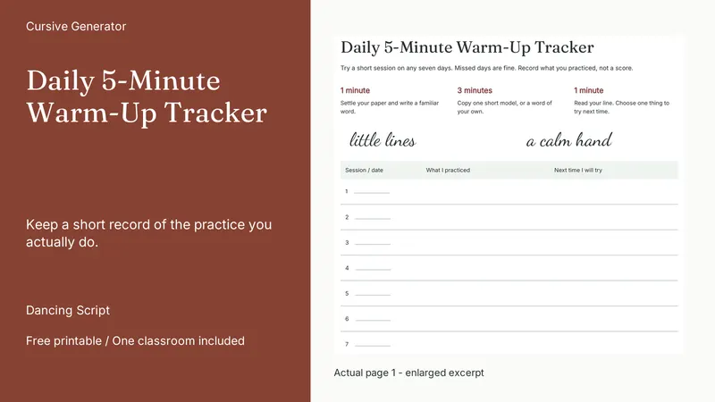 Daily 5-Minute Warm-Up Tracker: actual page excerpt