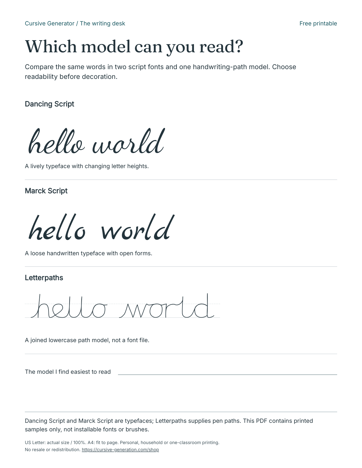 Printable page from Which model can you read? - Free Printable
