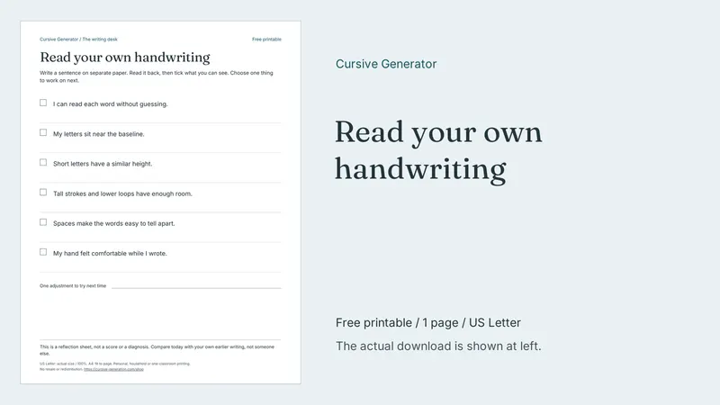 Read your own handwriting - Free Printable: printable page preview