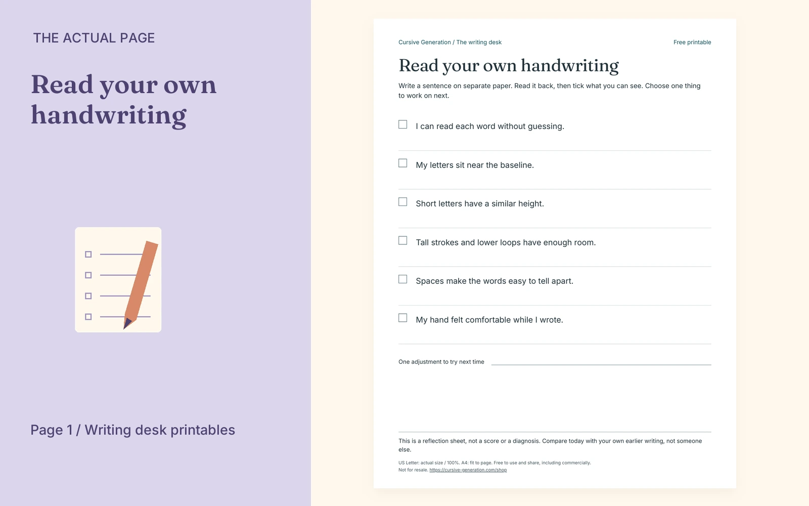 Complete actual page 1: Read your own handwriting