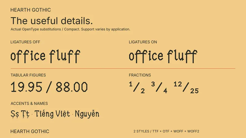 Hearth Gothic OpenType feature comparison