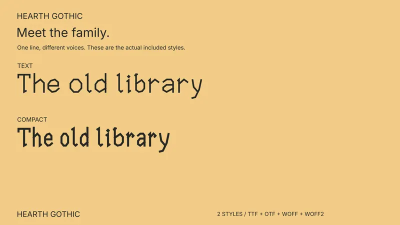 Hearth Gothic style comparison: Text, Compact