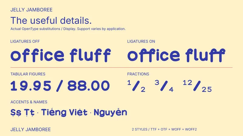 Jelly Jamboree OpenType feature comparison
