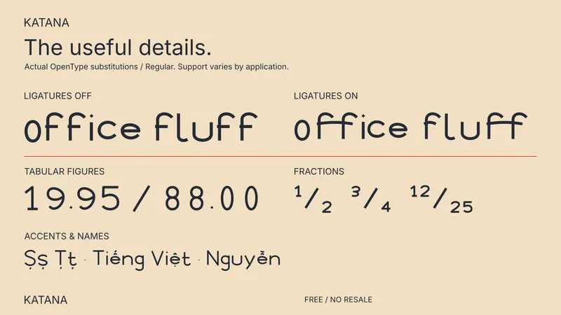 Katana: examples of included font features