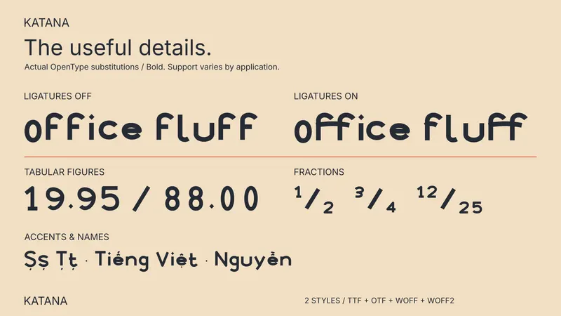 Katana OpenType feature comparison