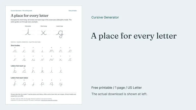 A place for every letter - Free Printable: printable page preview