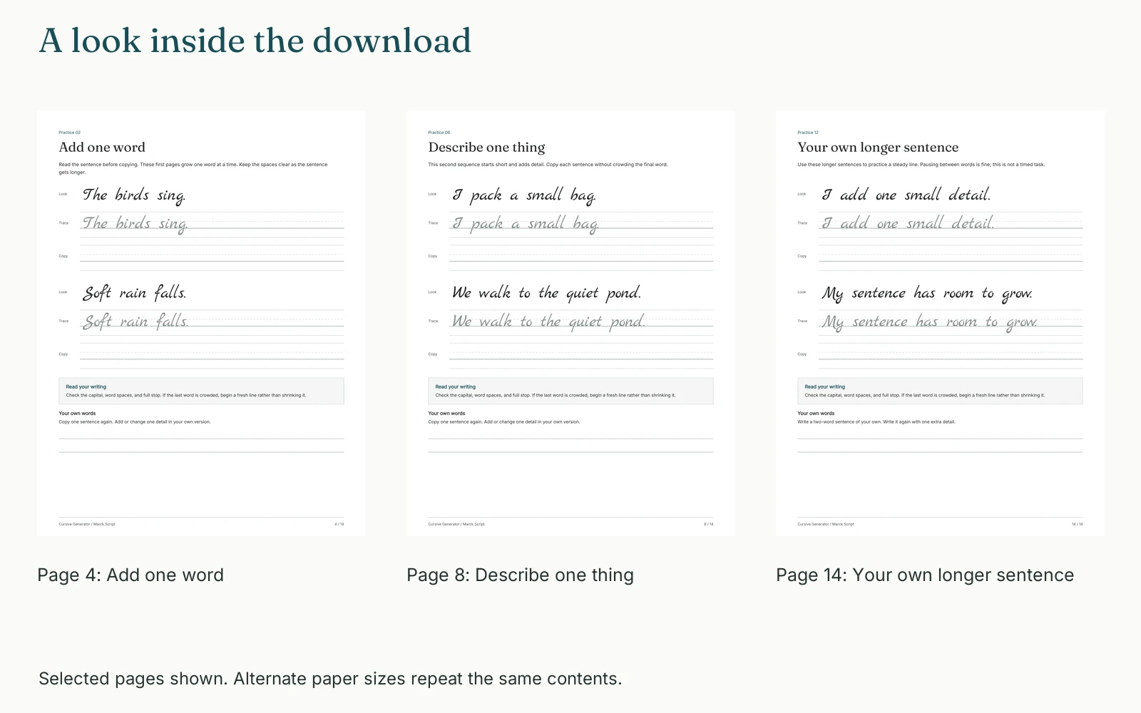 Selected pages and their actual page numbers