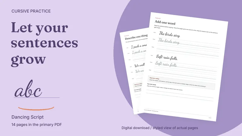 Longer Cursive Sentence Practice Workbook: styled actual-page preview