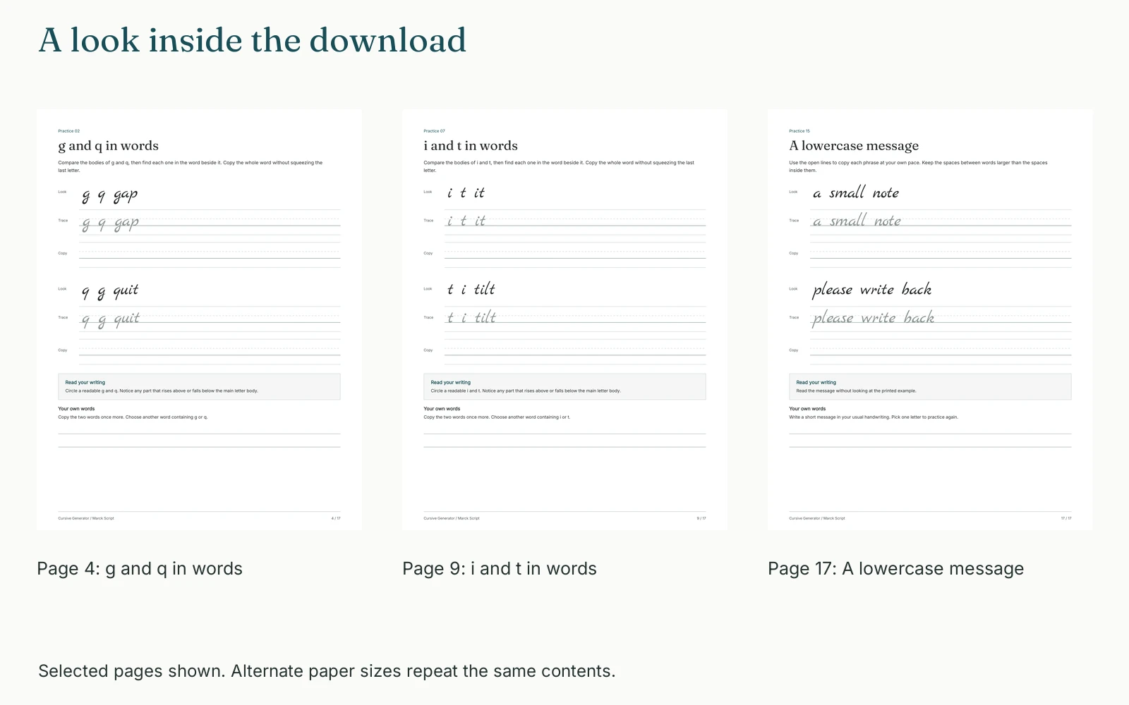 Selected pages and their actual page numbers