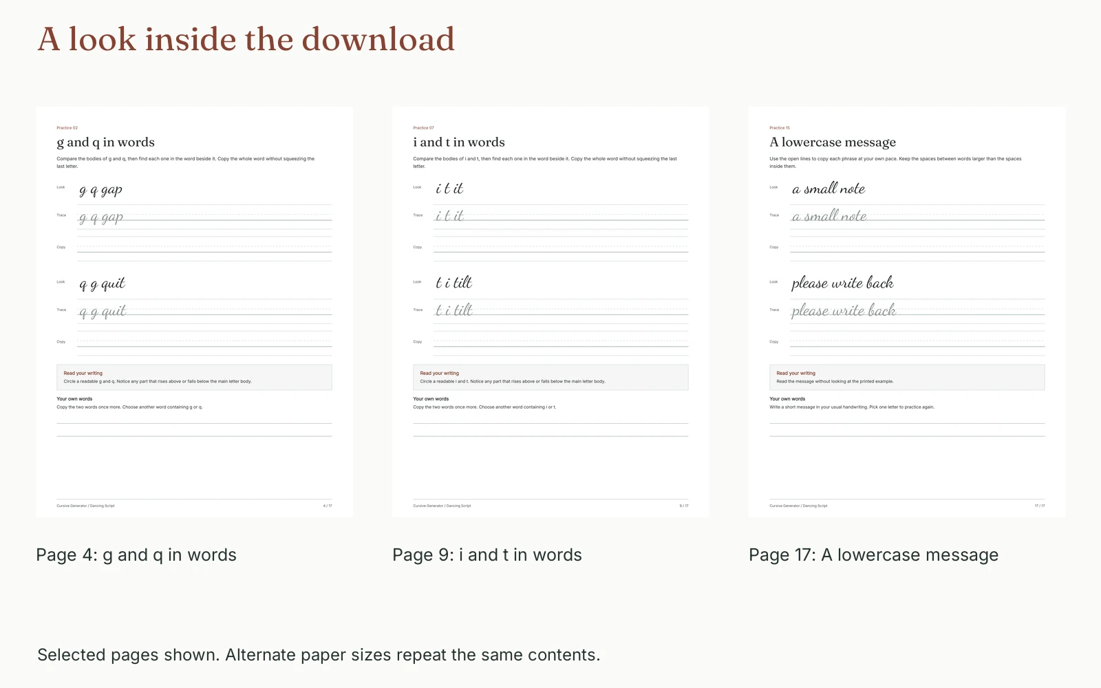 Selected pages and their actual page numbers