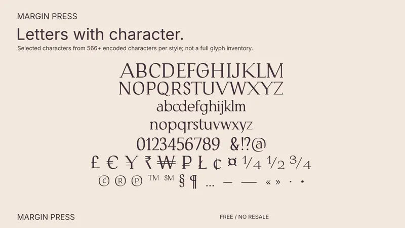 Margin Press: selected supported characters