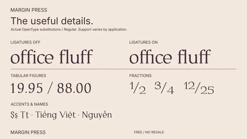 Margin Press: examples of included font features