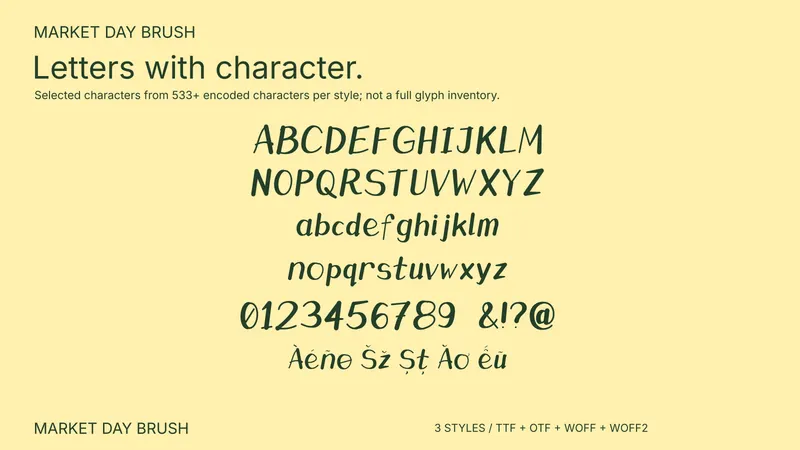 Market Day Brush character coverage preview