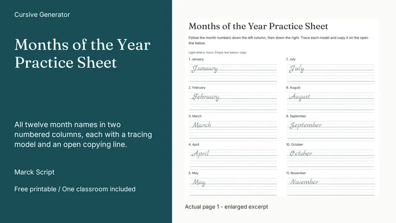 Months of the Year Practice Sheet: actual page excerpt