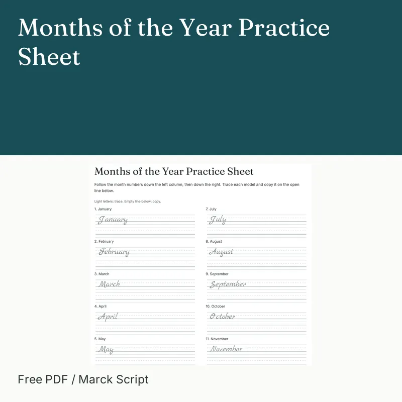Months of the Year Practice Sheet