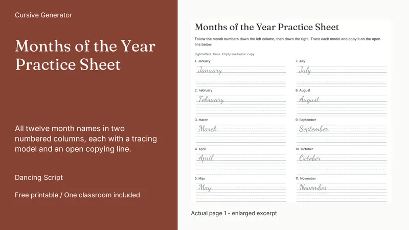 Months of the Year Practice Sheet: actual page excerpt