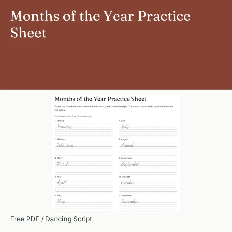 Months of the Year Practice Sheet