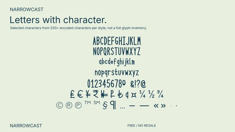 Narrowcast: selected supported characters