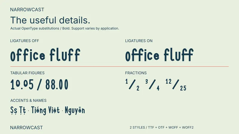 Narrowcast OpenType feature comparison