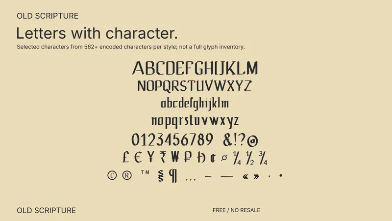 Old Scripture: selected supported characters