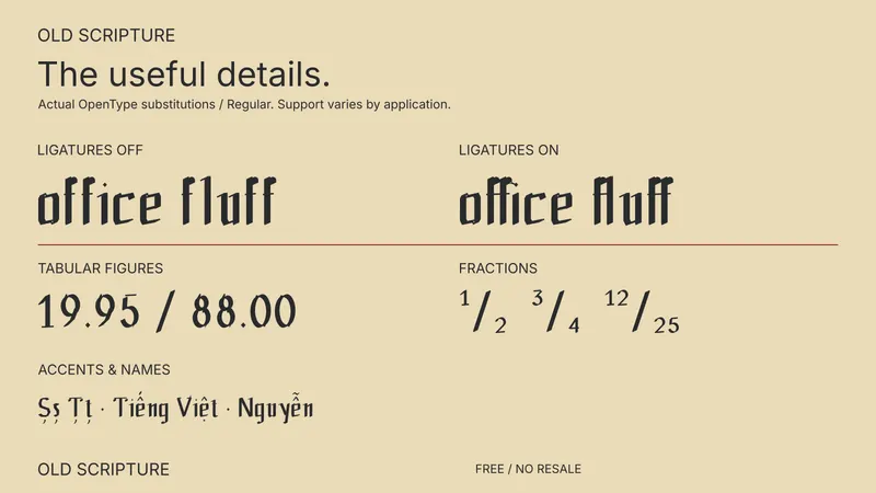 Old Scripture: examples of included font features