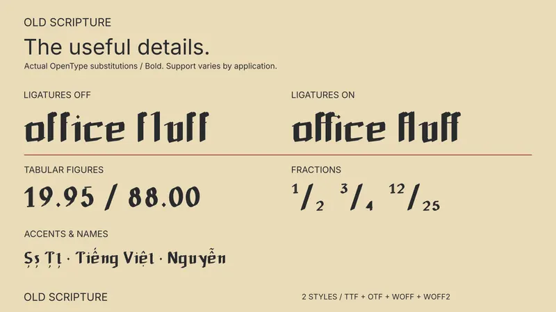 Old Scripture OpenType feature comparison