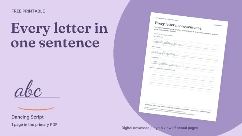 Every letter in one sentence: styled actual-page preview