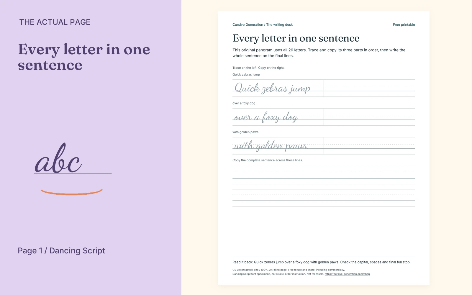 Complete actual page 1: Every letter in one sentence