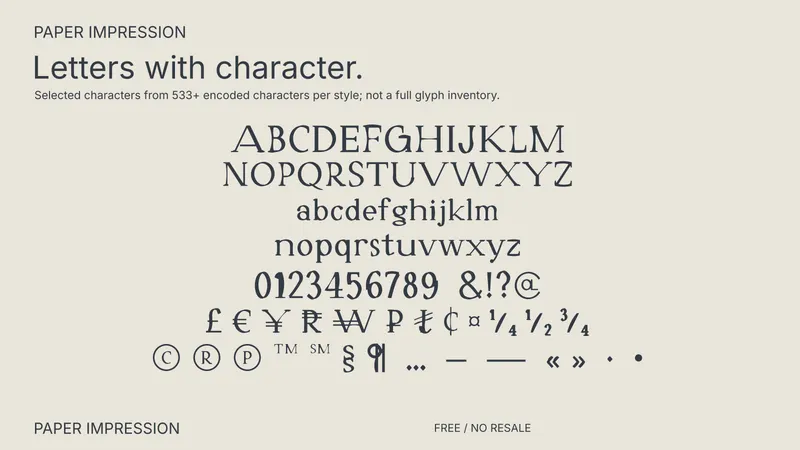 Paper Impression: selected supported characters