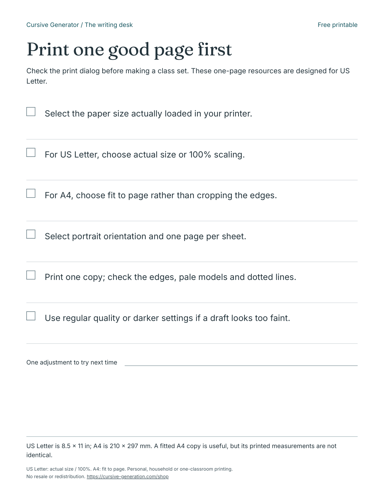 Print one good page first - Free Printable: actual PDF cover